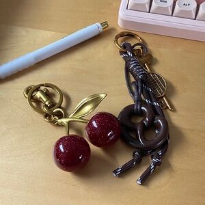 Cherry Charm Keychain Accessory in Red and Gold